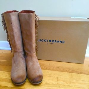 LUCKY BRAND Grayer Honey Oiled Suede Fringed Boots Size 10